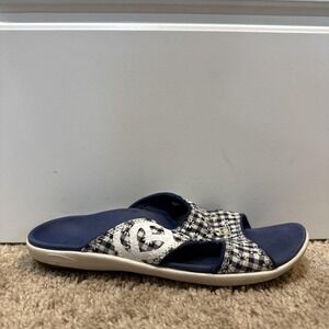 Spenco Sandals Shoes Womens Size 5 Blue Gingham Slide Comfort Cushioned